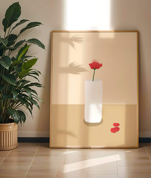 Minimalist Red Flower in White Vase on Beige Background - Mi tienda