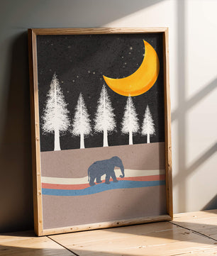 Serene Night Scene with Elephant Under Golden Moon in Forest - Mi tienda