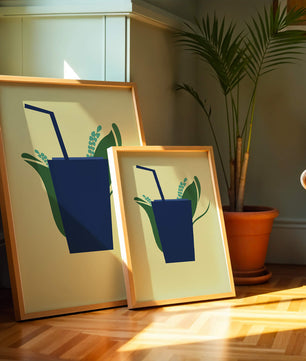 Ilustración de bebida de café moderna con elementos botánicos