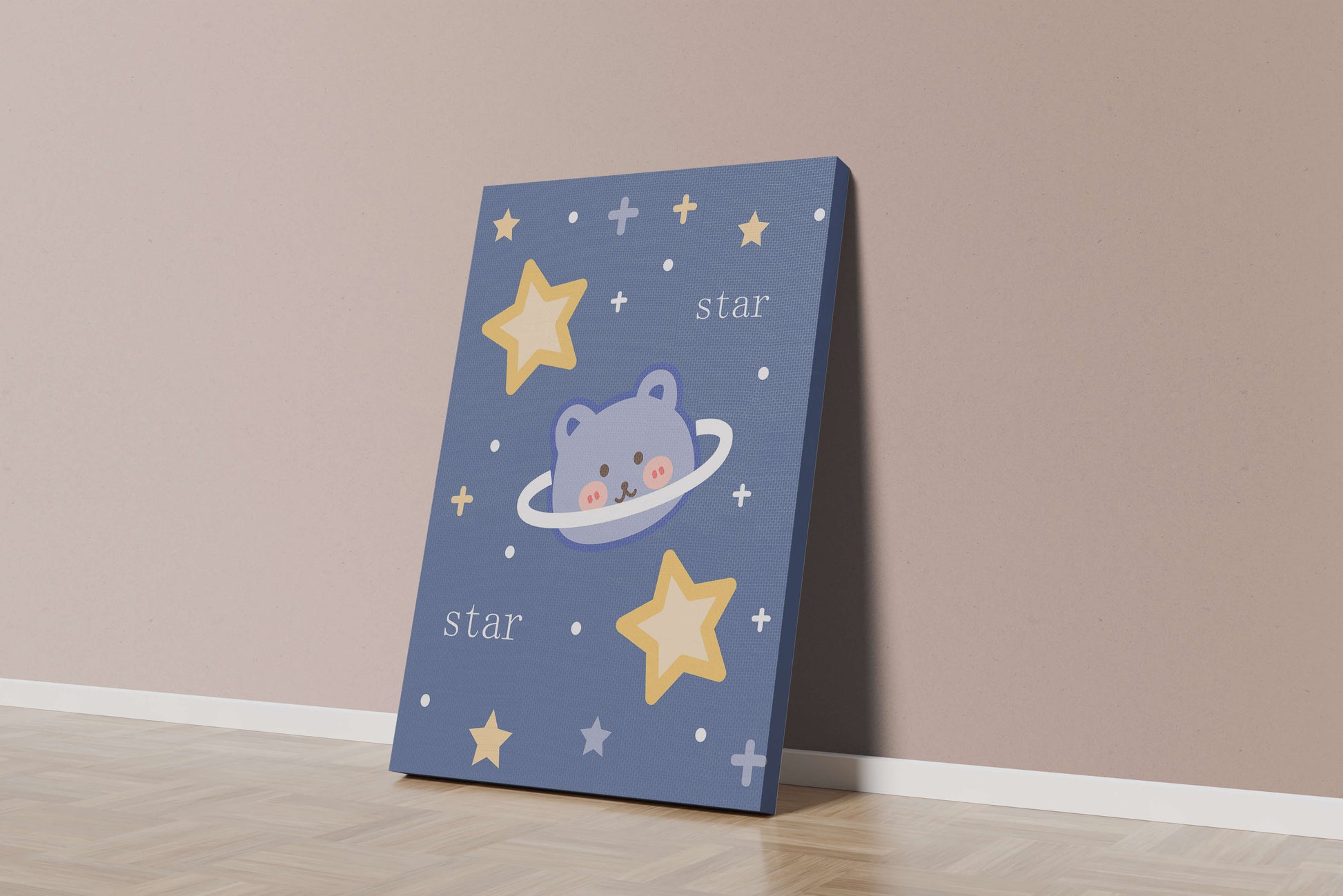 Adorable cartoon bear with stars on a blue background