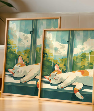 Peaceful Cat Napping by the Window with Sunlit Garden View - Mi tienda