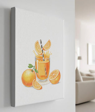 Illustration of a refreshing orange juice with fresh oranges and splash
