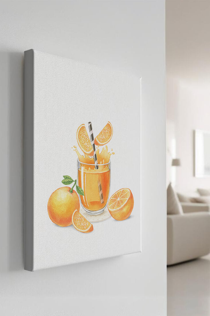 Illustration of a refreshing orange juice with fresh oranges and splash