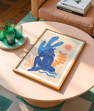 Abstract Illustration of a Blue Silhouette Woman with Organic Shapes