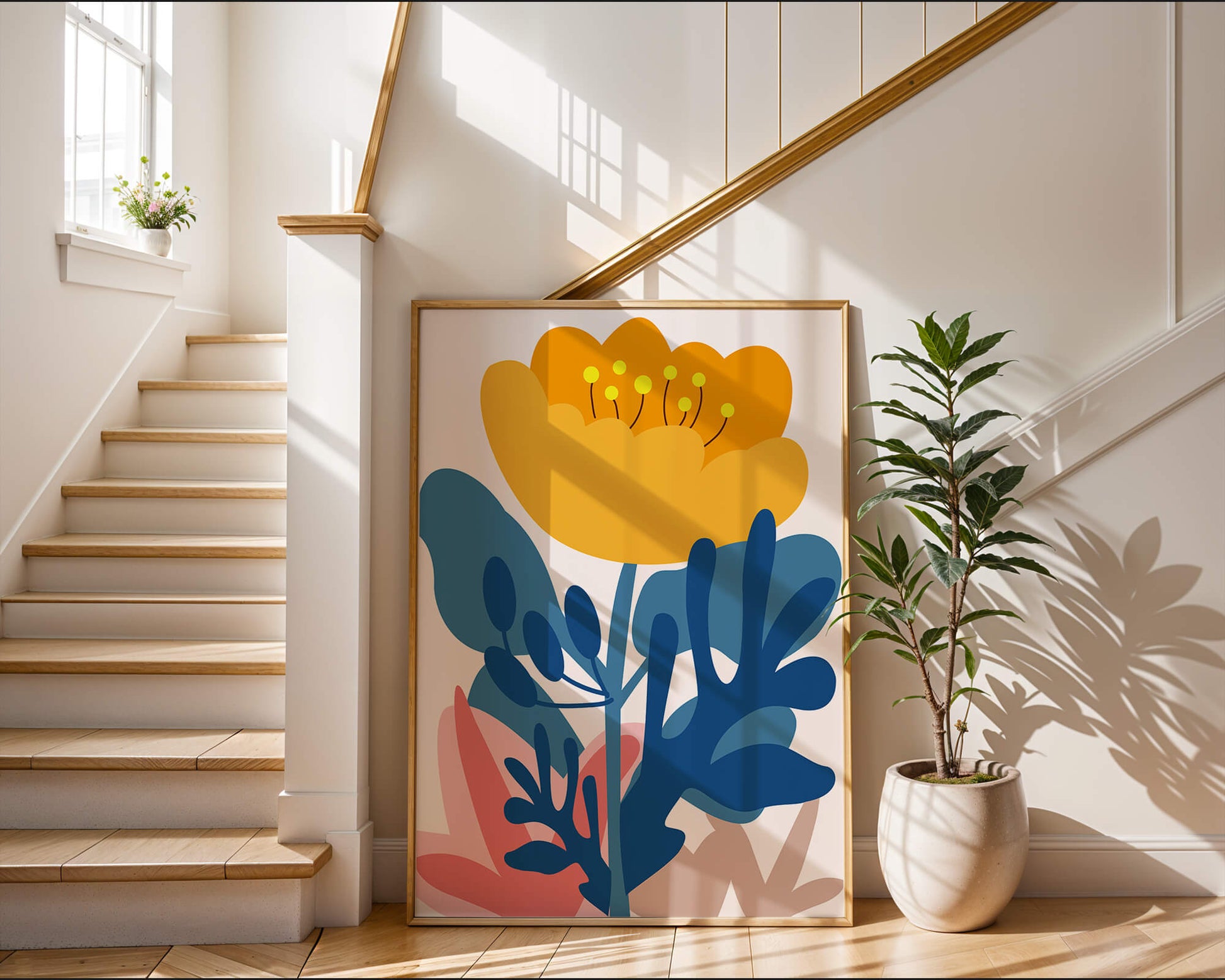 Colorful abstract floral illustration with vibrant leaf patterns