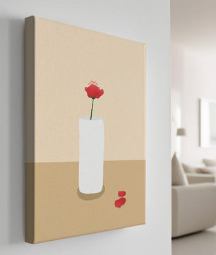 Minimalist Red Flower in White Vase on Beige Background - Mi tienda