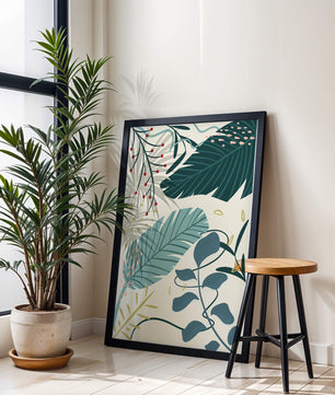 Abstract Botanical Illustration with Colorful Leaf Patterns