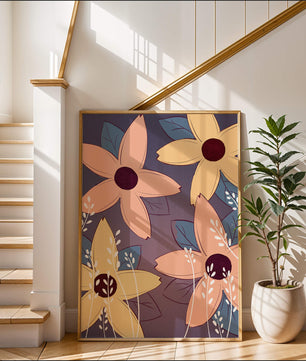 Colorful Floral Pattern with Abstract Leaves and Flowers