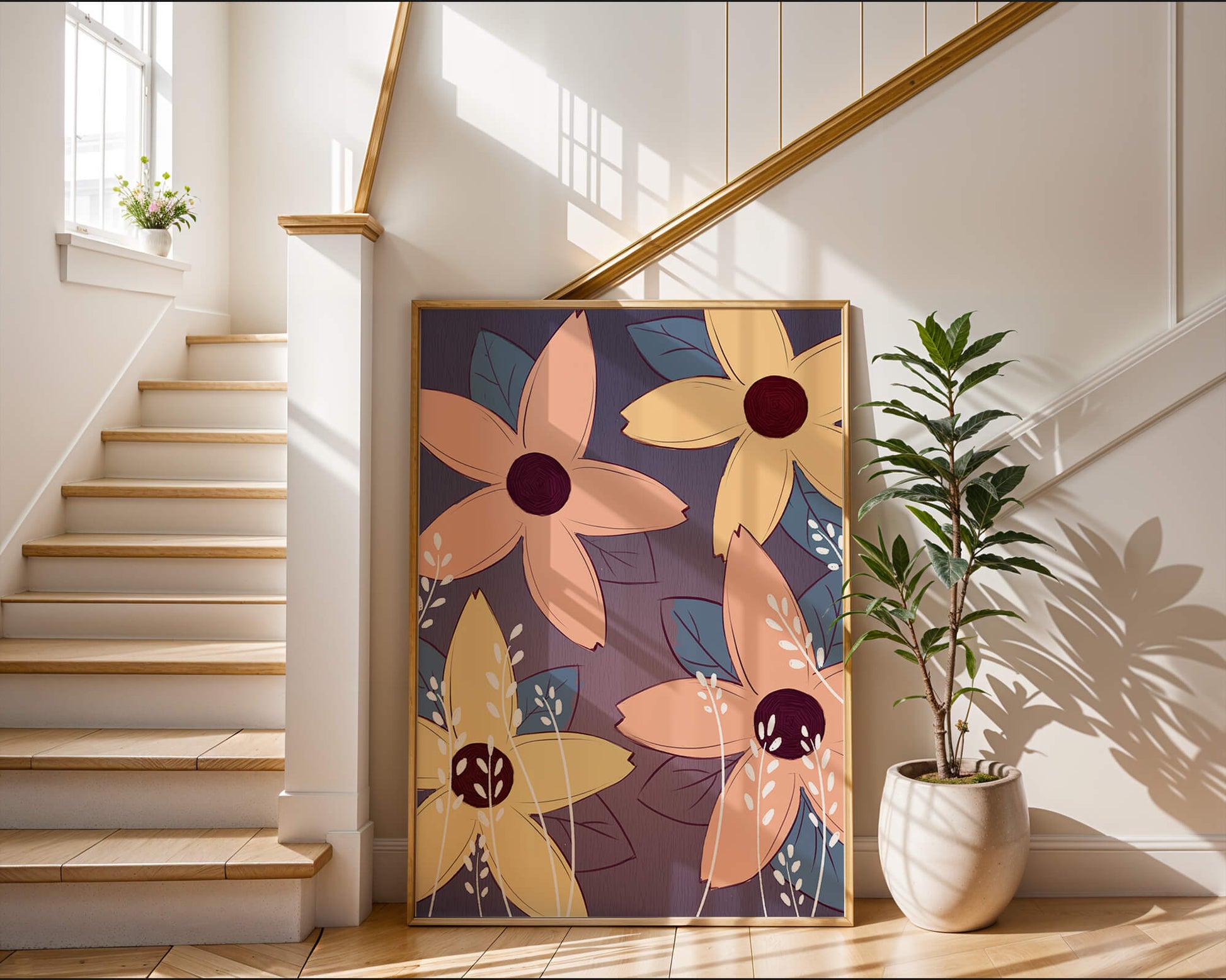 Colorful Floral Pattern with Abstract Leaves and Flowers