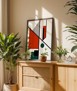 Geometric Abstract Art with Red and Green Accents