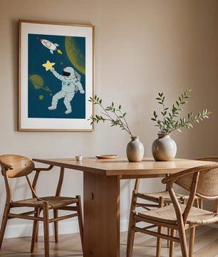 Astronaut Reaching for Star with Rocket and Planets in Space Scene - Mi tienda