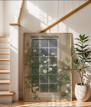 Floral Window with Climbing Roses in a Tranquil Setting
