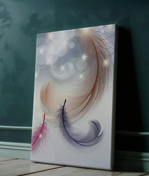 Ilustración abstracta elegante de pluma con estrellas y luz bokeh