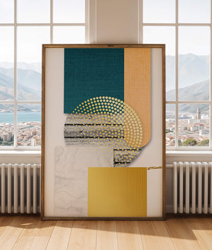 Abstraktes geometrisches Design mit Texturen und goldenen Akzenten
