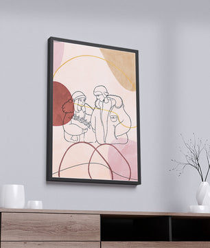 Romantic Illustration of Couple in Winter Fashion with Abstract Patterns - Mi tienda