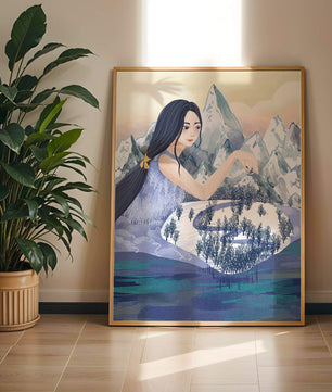 Majestic Woman Overlooking Snowy Mountain Landscape