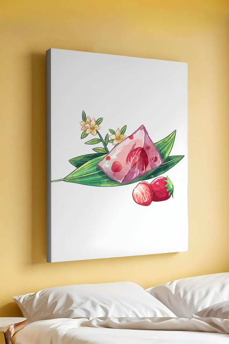 Delicate jelly dessert with strawberries and floral arrangement