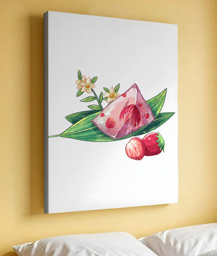 Delicate jelly dessert with strawberries and floral arrangement