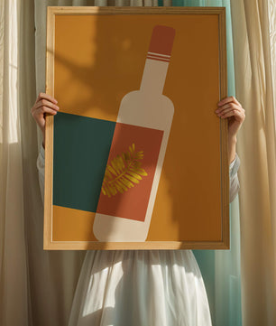 Modern Abstract Wine Bottle With Golden Leaf Design - Mi tienda