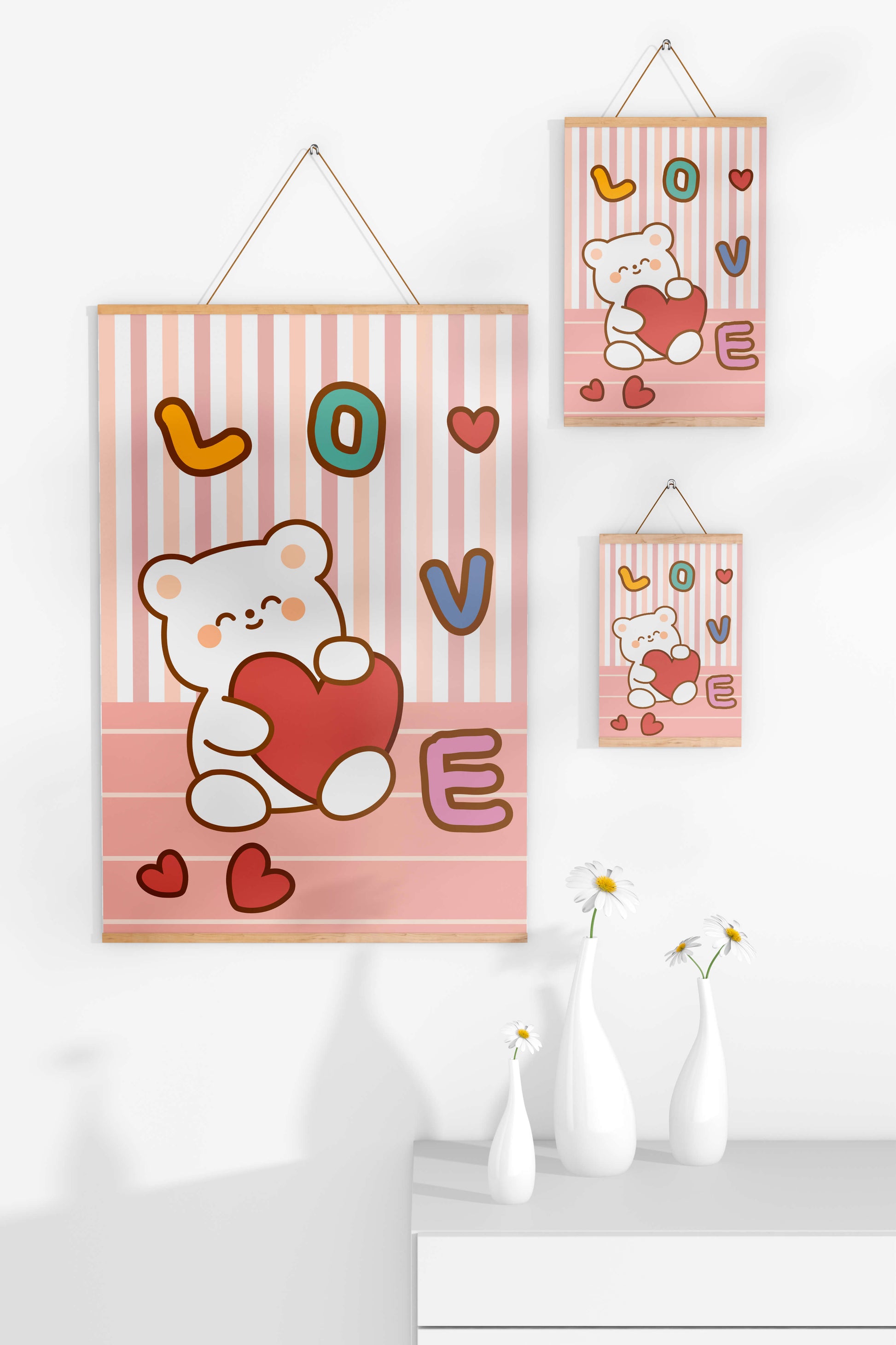 Adorable bear holding a heart in a playful love-themed illustration