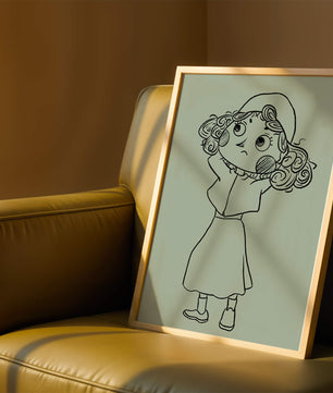 Hand-Drawn Illustration of a Thoughtful Cartoon Character with Curly Hair and a Beanie