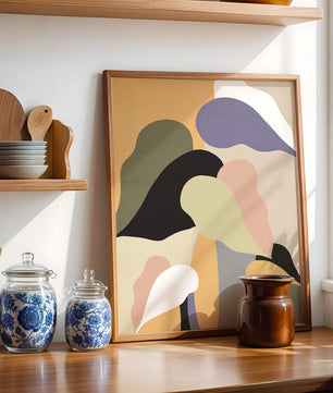 Abstract organic shapes in pastel colors with textured background