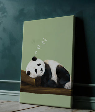 Peaceful panda resting on a log in a serene setting