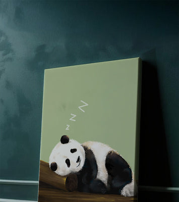 Peaceful panda resting on a log in a serene setting