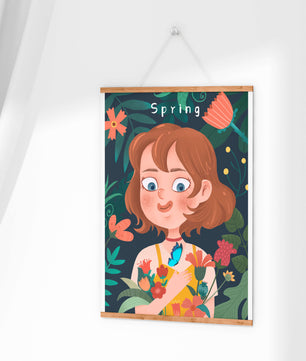 Ilustración primaveral encantadora con flores y mariposa