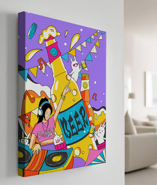 Vibrant Party Scene with DJ and Cartoon Characters