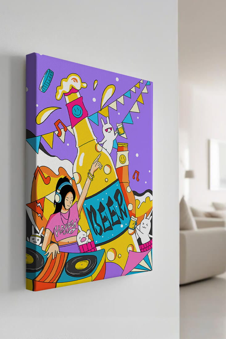 Vibrant Party Scene with DJ and Cartoon Characters