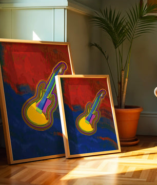 Vibrant abstract guitar illustration with bold colors