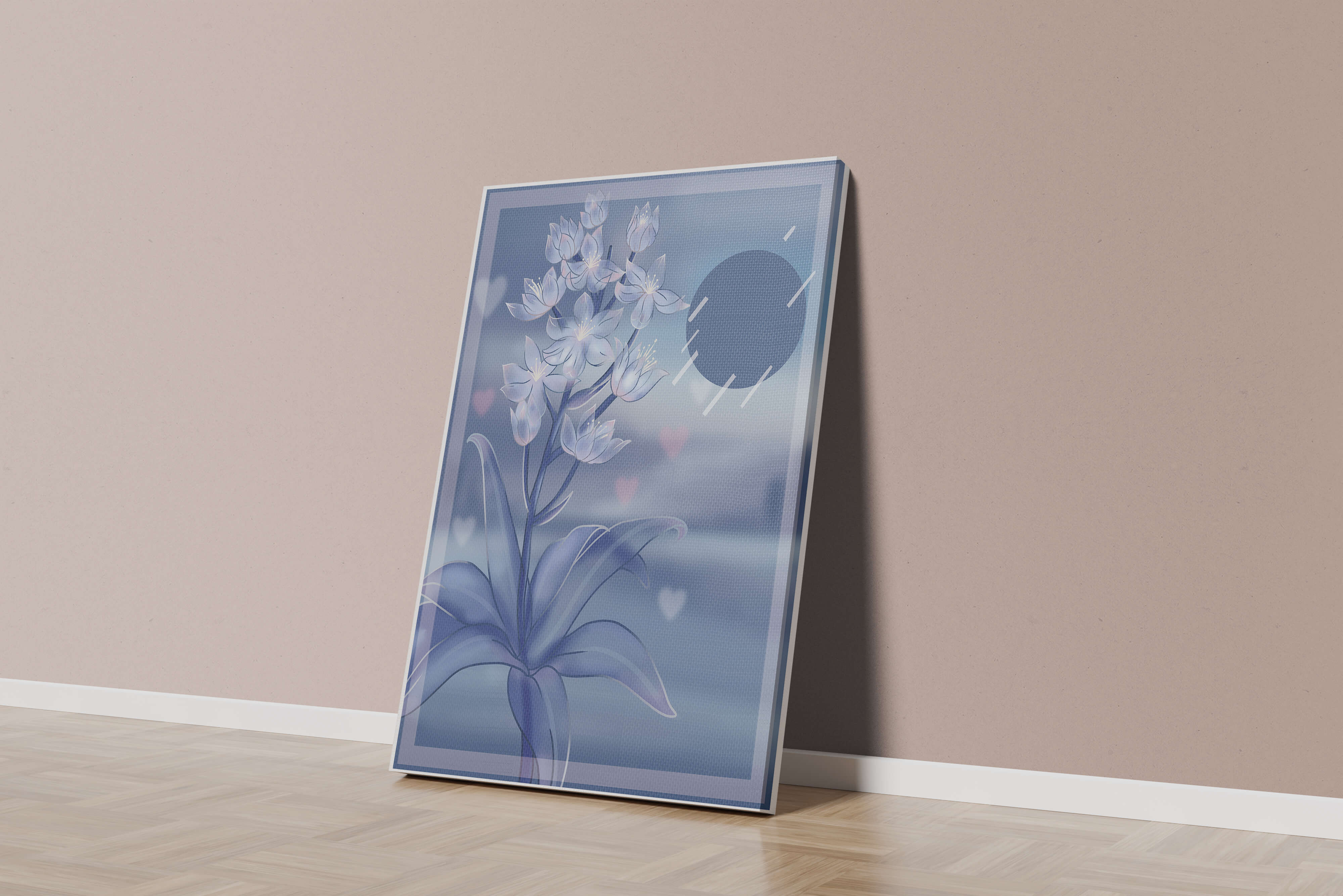 Delicate blue floral illustration with stylish geometric elements