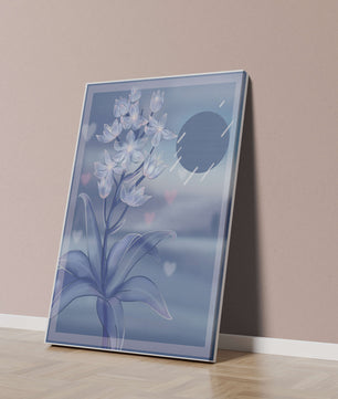 Delicate blue floral illustration with stylish geometric elements