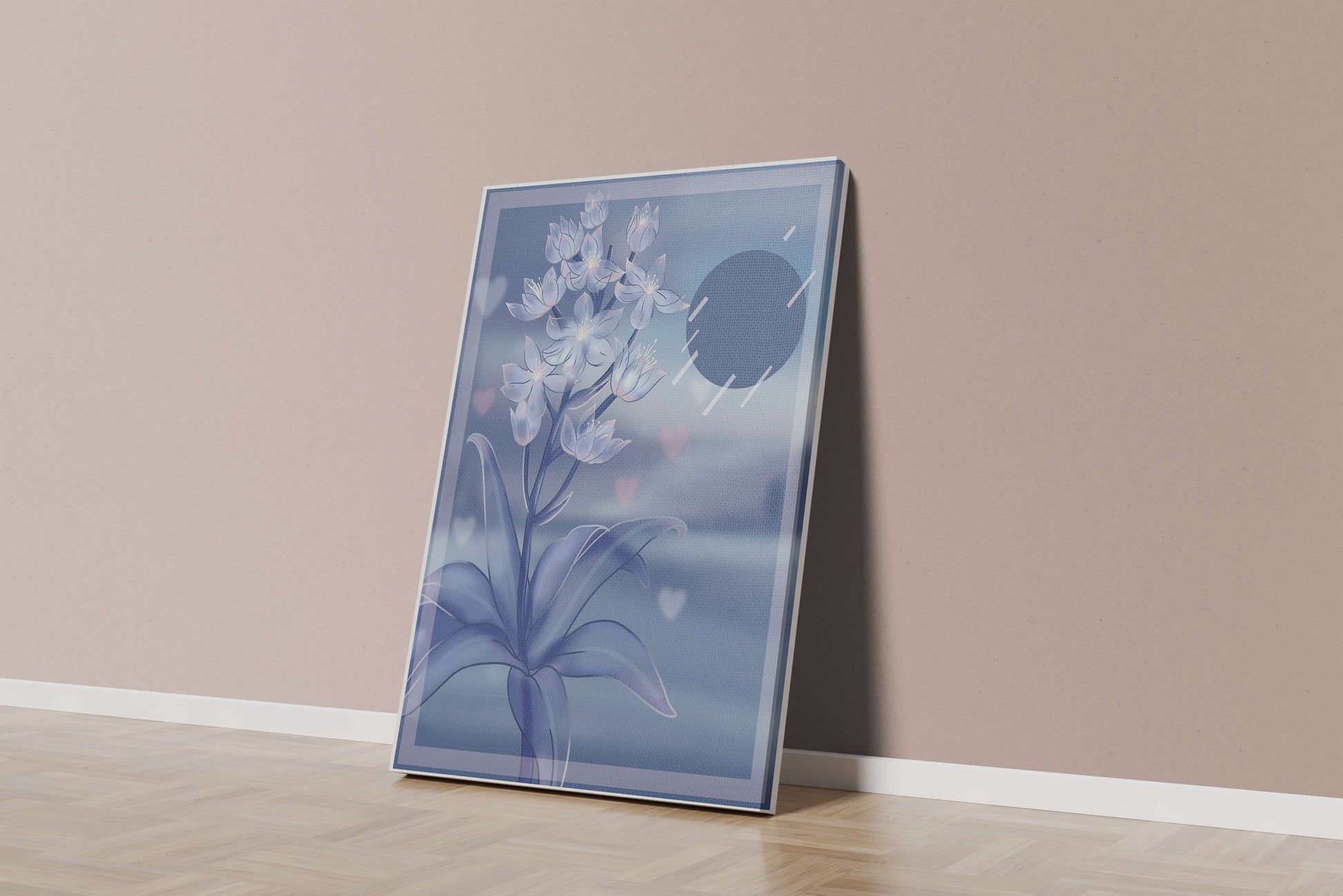 Delicate blue floral illustration with stylish geometric elements