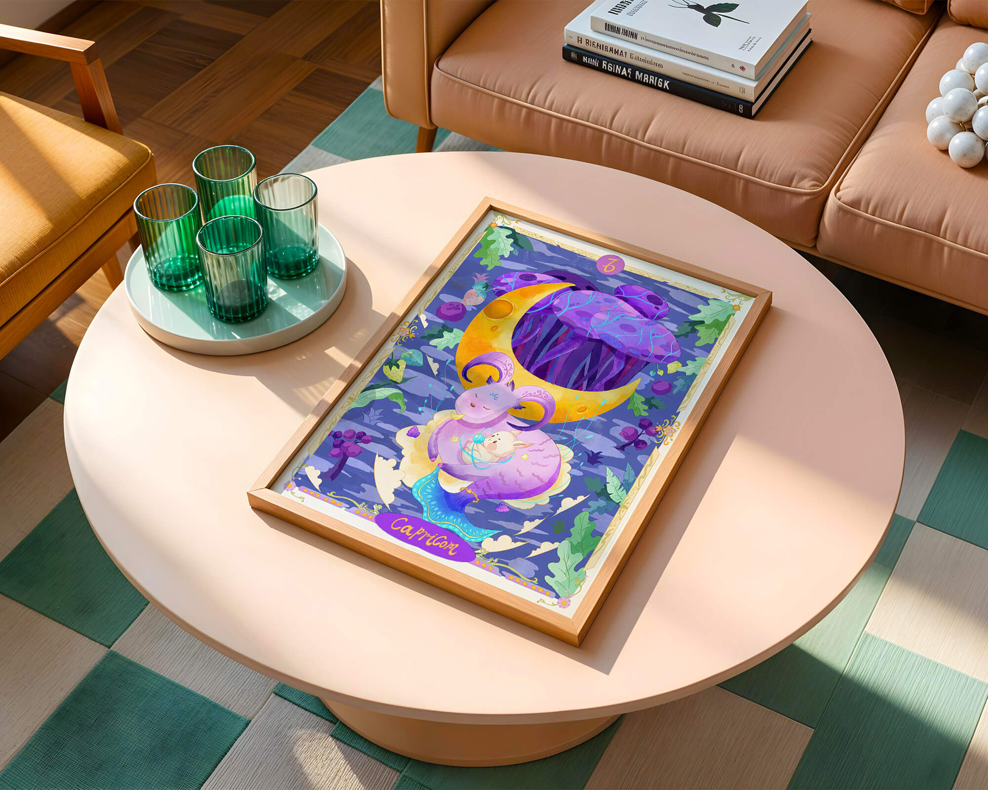 Colorful Capricorn zodiac illustration with fantasy elements
