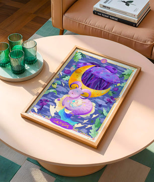 Colorful Capricorn zodiac illustration with fantasy elements