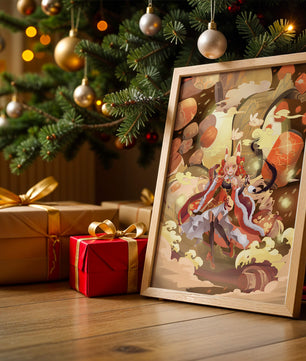 Vibrant fantasy scene with animated character and whimsical creatures