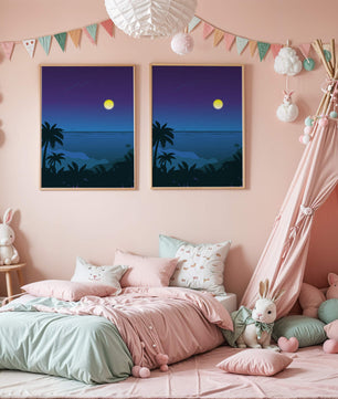 Serene Tropical Night Scene With Palm Trees and Moonlit Ocean - Mi tienda