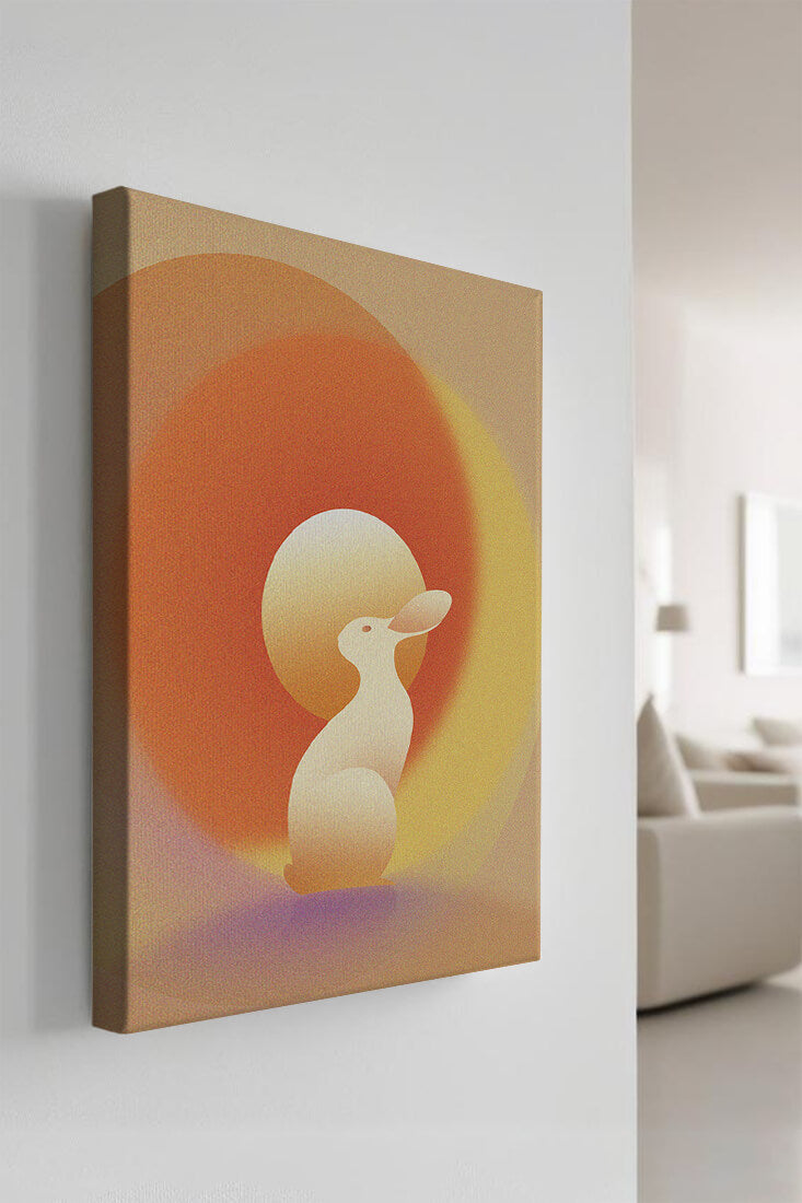 Majestic White Rabbit with Sun and Abstract Circles