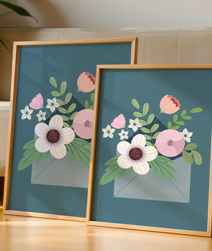 Floral bouquet in envelope with elegant botanical design