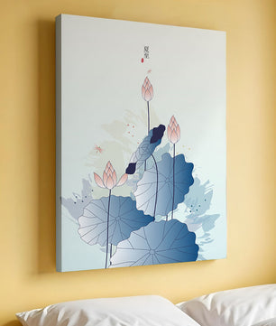 Lotus flower and dragonflies in elegant pastel illustration