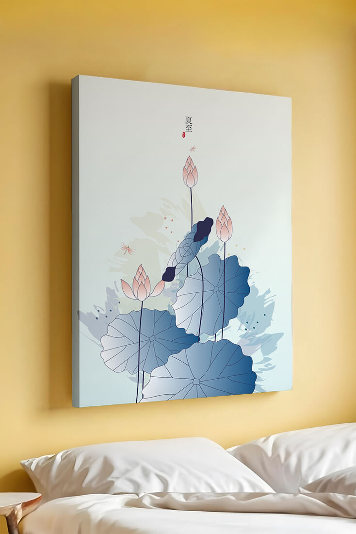 Lotus flower and dragonflies in elegant pastel illustration