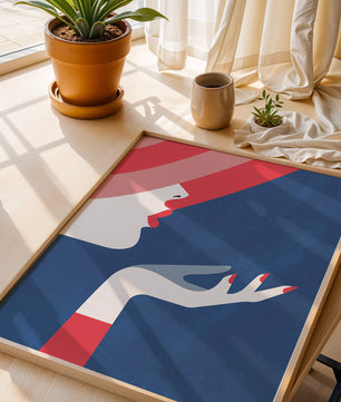 Elegant Woman with Red Hat and Stylized Hand - Mi tienda