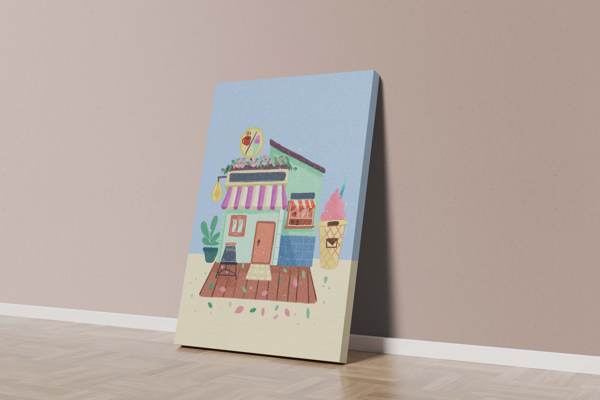 Ilustración encantadora de café con elementos de helado y café