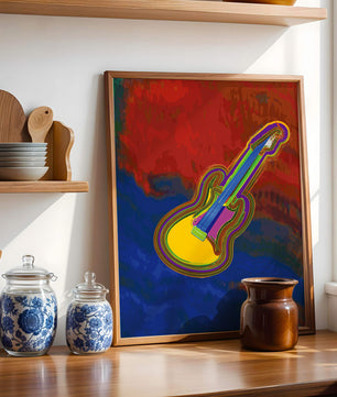 Vibrant abstract guitar illustration with bold colors
