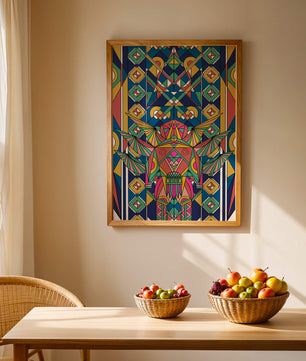 Arte abstracto geométrico colorido con patrones simétricos