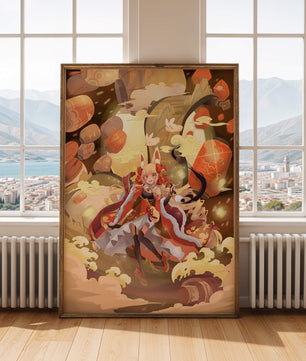 Vibrant fantasy scene with animated character and whimsical creatures