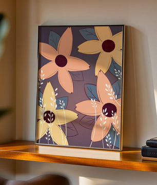 Colorful Floral Pattern with Abstract Leaves and Flowers