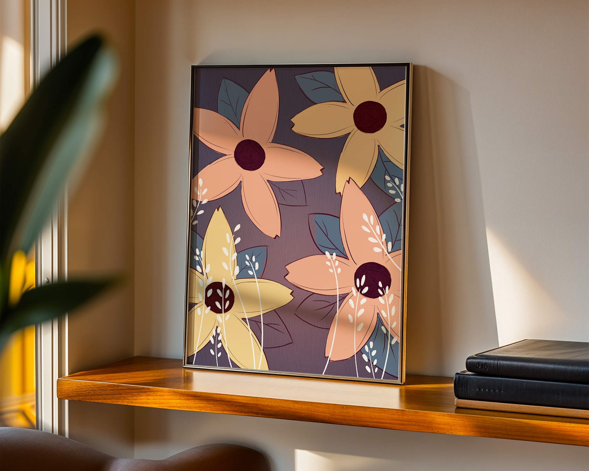Colorful Floral Pattern with Abstract Leaves and Flowers